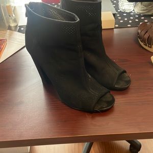 Black used open toe sock boot
